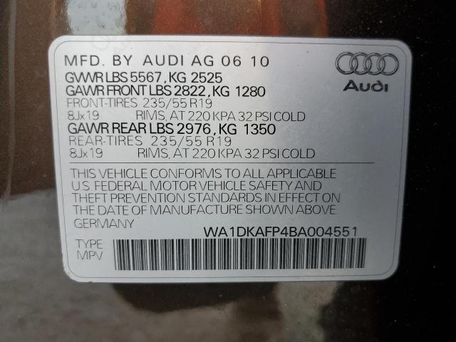 42902564 :رقم المزاد ، WA1DKAFP4BA004551 vin ، 2011 Audi Q5 Premium Plus مزاد بيع