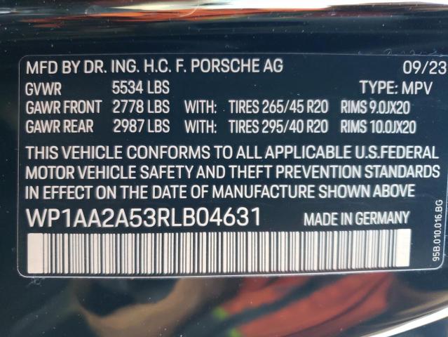 42650134 :رقم المزاد ، WP1AA2A53RLB04631 vin ، 2024 Porsche Macan Base مزاد بيع