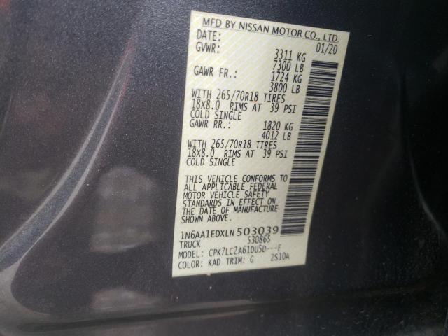Aukcja sprzedaży 2020 Nissan Titan Sv, vin: 1N6AA1EDXLN503039, numer aukcji: 44967264