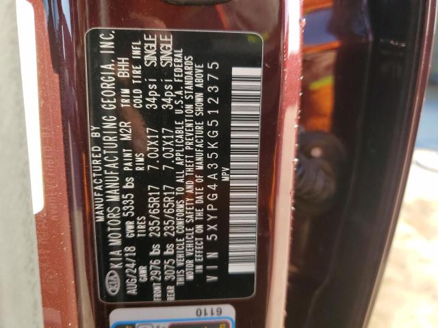 43491444 :رقم المزاد ، 5XYPG4A35KG512375 vin ، 2019 Kia Sorento L مزاد بيع
