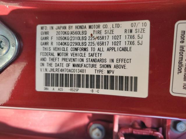 Aukcja sprzedaży 2010 Honda Cr-v Exl, vin: JHLRE4H70AC013481, numer aukcji: 43594924