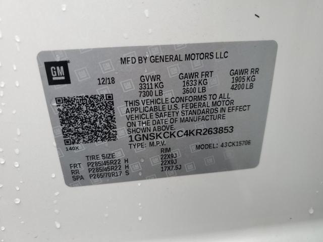 Aukcja sprzedaży 2019 Chevrolet Tahoe K1500 Premier, vin: 1GNSKCKC4KR263853, numer aukcji: 43720314