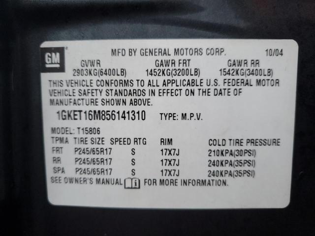 2005 Gmc Envoy Xl მანქანა იყიდება აუქციონზე, vin: 1GKET16M856141310, აუქციონის ნომერი: 43607524
