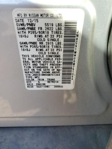 44181194 :رقم المزاد ، JN8CS1MW0GM751344 vin ، 2016 Infiniti Qx70 مزاد بيع