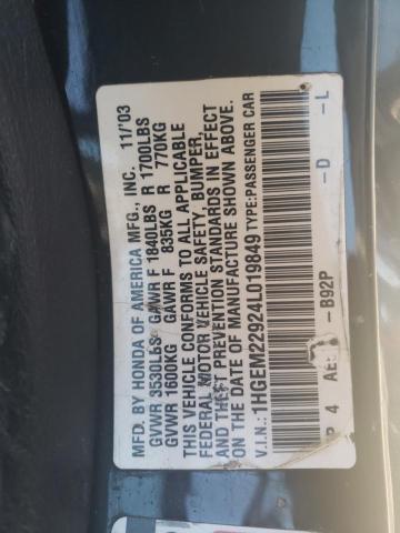 Aukcja sprzedaży 2004 Honda Civic Ex, vin: 1HGEM22924L019849, numer aukcji: 38381314