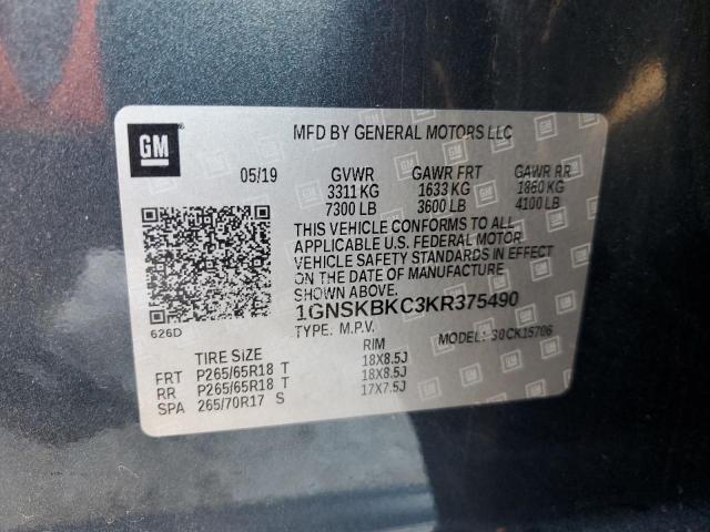 Aukcja sprzedaży 2019 Chevrolet Tahoe K1500 Lt, vin: 1GNSKBKC3KR375490, numer aukcji: 43441884