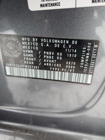 43928534 :رقم المزاد ، 3VW2K7AJ0FM257391 vin ، 2015 Volkswagen Jetta Base مزاد بيع