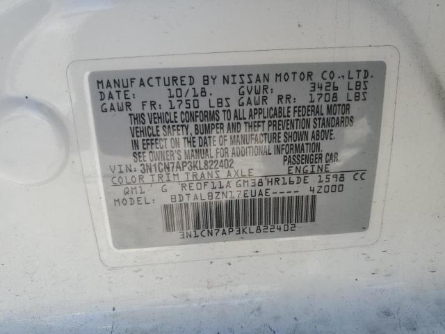 Aukcja sprzedaży 2019 Nissan Versa S, vin: 3N1CN7AP3KL822402, numer aukcji: 43624774