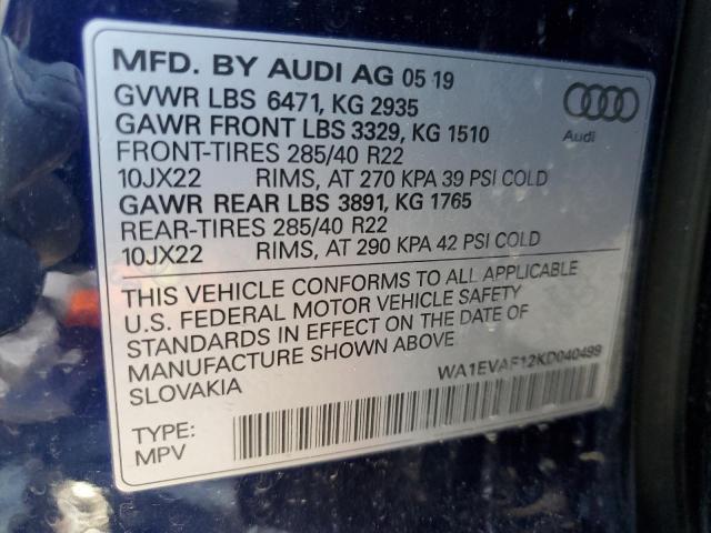 44558014 :رقم المزاد ، WA1EVAF12KD040499 vin ، 2019 Audi Q8 Premium Plus S-line مزاد بيع