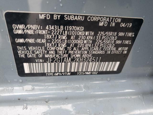 41227124 :رقم المزاد ، JF2GTAMC2KH324511 vin ، 2019 Subaru Crosstrek مزاد بيع
