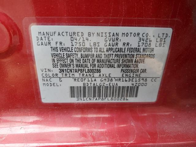 Aukcja sprzedaży 2015 Nissan Versa S, vin: 3N1CN7AP8FL800286, numer aukcji: 44786434