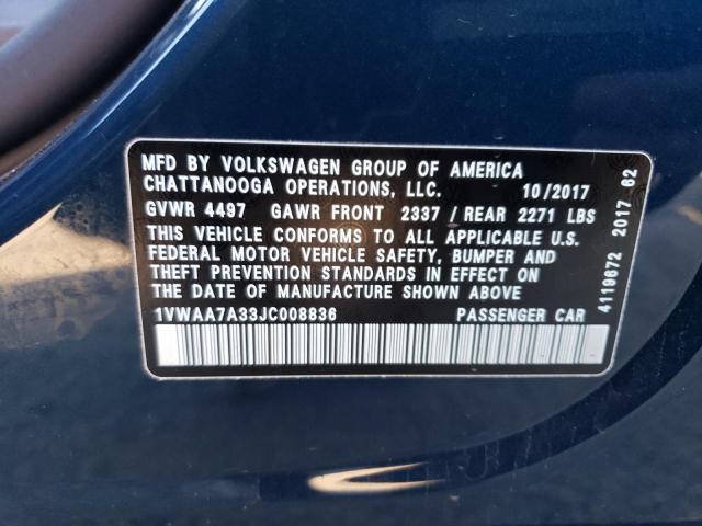 Aukcja sprzedaży 2018 Volkswagen Passat S, vin: 1VWAA7A33JC008836, numer aukcji: 42589554