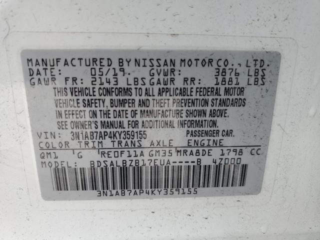 Продаж на аукціоні авто 2019 Nissan Sentra S, vin: 3N1AB7AP4KY359155, номер лоту: 44003174