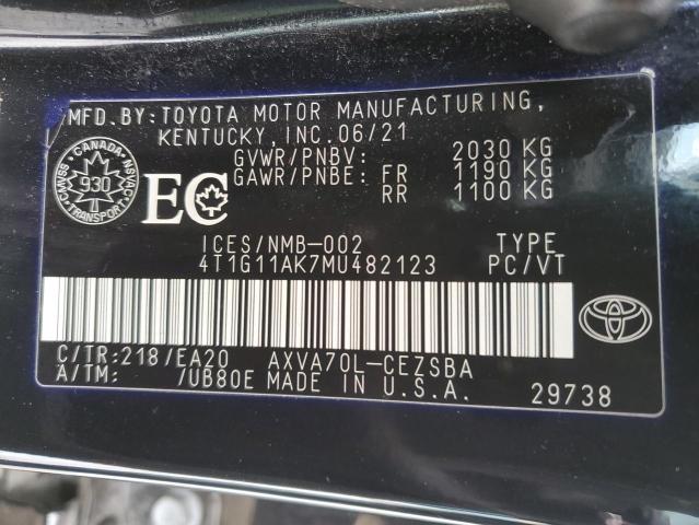 Aukcja sprzedaży 2021 Toyota Camry Se, vin: 4T1G11AK7MU482123, numer aukcji: 44942654