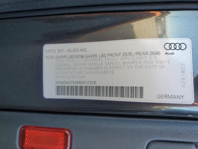 41854224 :رقم المزاد ، WAUDACF50MA012326 vin ، 2021 Audi A5 Premium 45 مزاد بيع