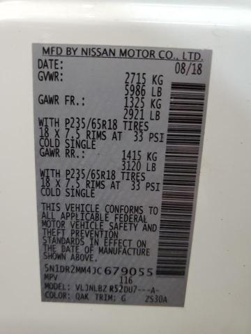 Продаж на аукціоні авто 2018 Nissan Pathfinder S, vin: 5N1DR2MM4JC679055, номер лоту: 43780644