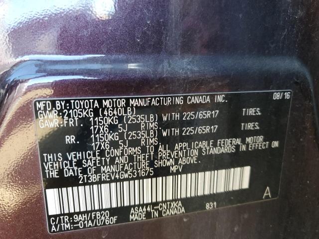 41313204 :رقم المزاد ، 2T3BFREV4GW531675 vin ، 2016 Toyota Rav4 Le مزاد بيع