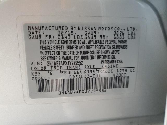 43761644 :رقم المزاد ، 3N1AB7APXJY279552 vin ، 2018 Nissan Sentra S مزاد بيع