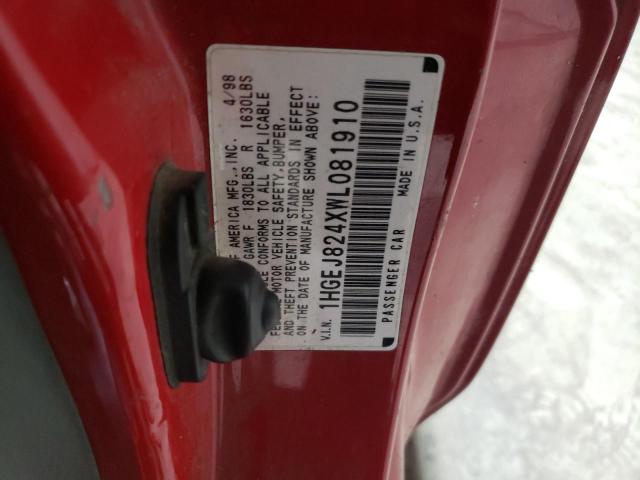 Продаж на аукціоні авто 1998 Honda Civic, vin: 1HGEJ824XWL081910, номер лоту: 42955544