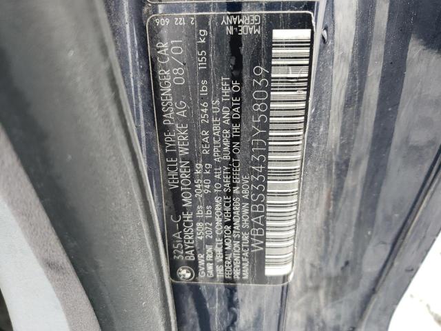Aukcja sprzedaży 2001 Bmw 325 Ci, vin: WBABS33431JY58039, numer aukcji: 43665424
