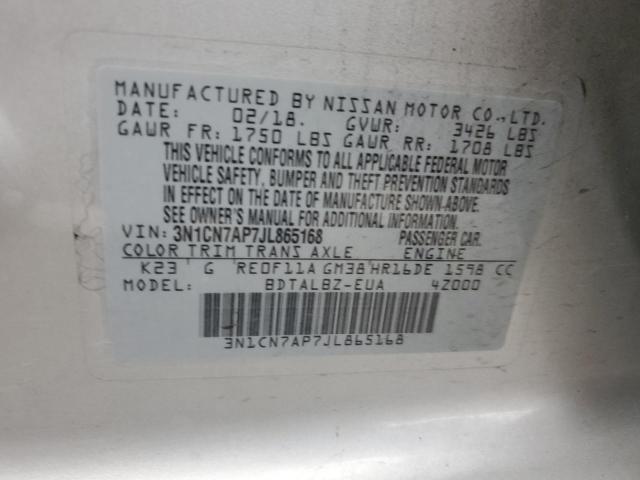 Aukcja sprzedaży 2018 Nissan Versa S, vin: 3N1CN7AP7JL865168, numer aukcji: 43367894