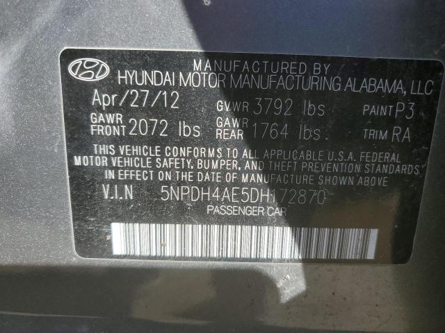 Продаж на аукціоні авто 2013 Hyundai Elantra Gls, vin: 5NPDH4AE5DH172870, номер лоту: 43637164