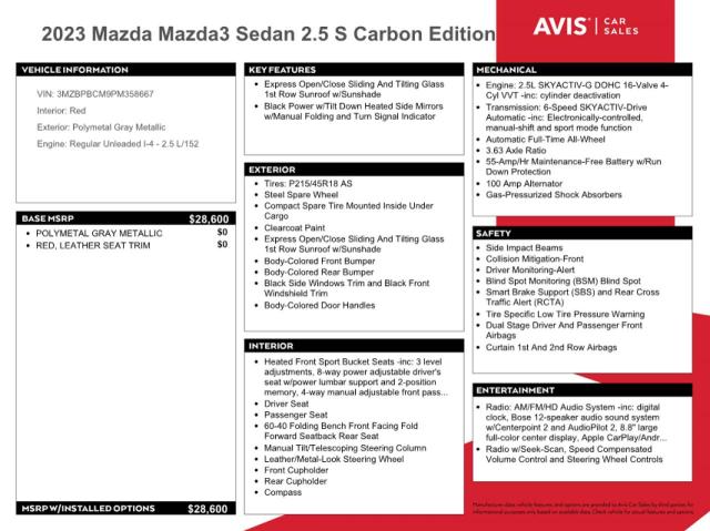Aukcja sprzedaży 2023 Mazda 3 Preferred, vin: 3MZBPBCM9PM358667, numer aukcji: 43829054