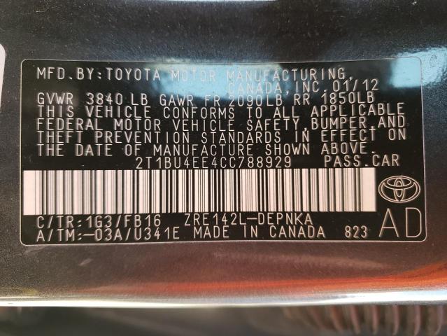 Aukcja sprzedaży 2012 Toyota Corolla Base, vin: 2T1BU4EE4CC788929, numer aukcji: 43751154