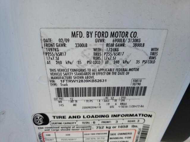 Aukcja sprzedaży 2009 Ford F150 Supercrew, vin: 1FTRW12839KB52631, numer aukcji: 43833764