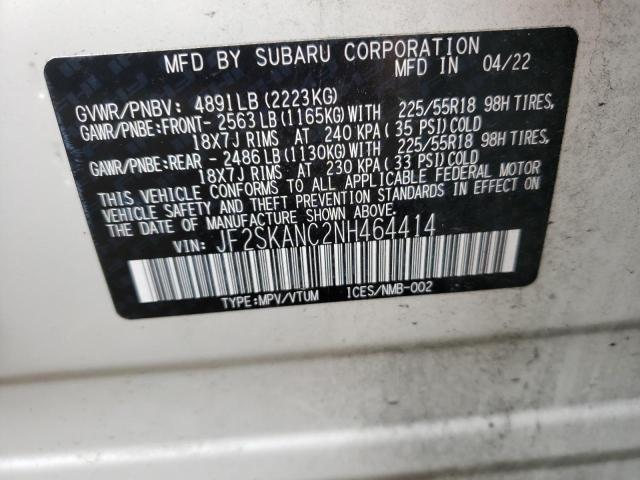 Aukcja sprzedaży 2022 Subaru Forester Limited, vin: JF2SKANC2NH464414, numer aukcji: 43435674