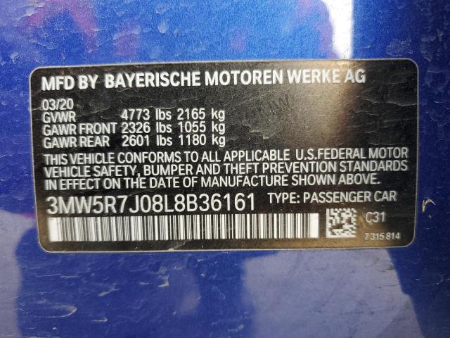 Aukcja sprzedaży 2020 Bmw 330xi, vin: 3MW5R7J08L8B36161, numer aukcji: 43207564