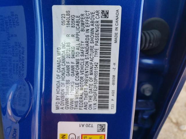 Продаж на аукціоні авто 2023 Honda Civic Sport, vin: 2HGFE2F53PH551542, номер лоту: 44542014