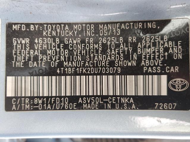 2013 Toyota Camry L მანქანა იყიდება აუქციონზე, vin: 4T1BF1FK2DU703079, აუქციონის ნომერი: 44606464