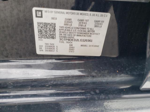 43200534 :رقم المزاد ، 3GTP8DED2LG120361 vin ، 2020 Gmc Sierra C1500 Slt مزاد بيع