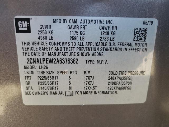 Продаж на аукціоні авто 2010 Chevrolet Equinox Lt, vin: 2CNALPEW2A6376382, номер лоту: 43797774