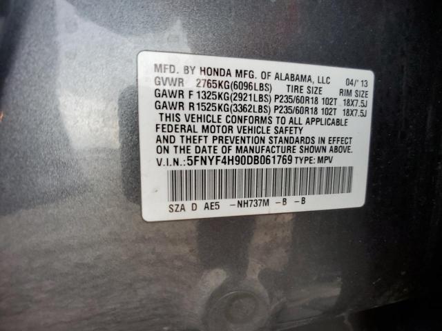 Aukcja sprzedaży 2013 Honda Pilot Touring, vin: 5FNYF4H90DB061769, numer aukcji: 43656064