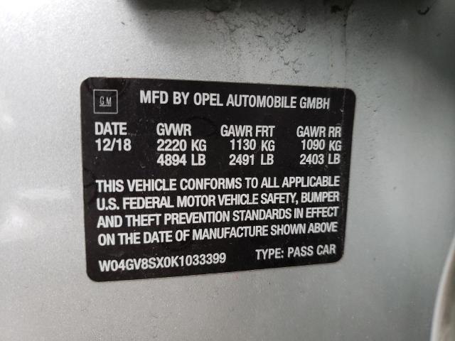 40811814 :رقم المزاد ، W04GV8SX0K1033399 vin ، 2019 Buick Regal Tourx Essence مزاد بيع