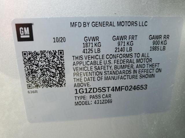 Aukcja sprzedaży 2021 Chevrolet Malibu Lt, vin: 1G1ZD5ST4MF024653, numer aukcji: 45164384