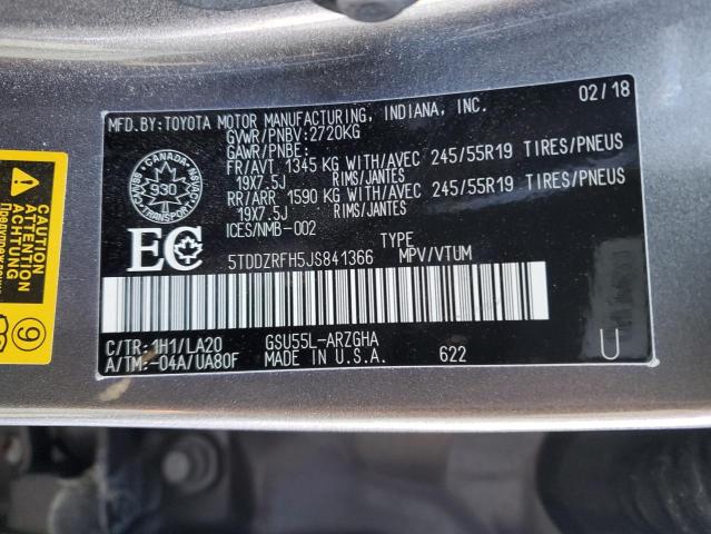 Aukcja sprzedaży 2018 Toyota Highlander Limited, vin: 5TDDZRFH5JS841366, numer aukcji: 42378624