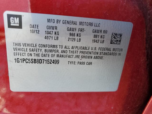 Aukcja sprzedaży 2013 Chevrolet Cruze Lt, vin: 1G1PC5SB8D7152499, numer aukcji: 41608984