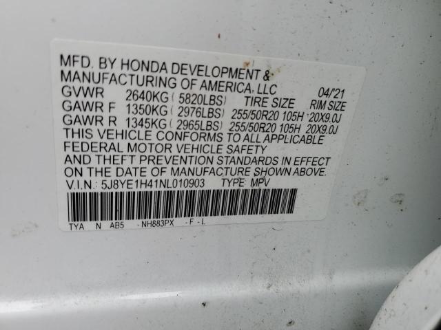 42096514 :رقم المزاد ، 5J8YE1H41NL010903 vin ، 2022 Acura Mdx Technology مزاد بيع