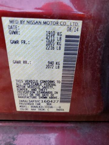 Продажа на аукционе авто 2015 Nissan Altima 2.5, vin: 1N4AL3AP3FC160427, номер лота: 40968004