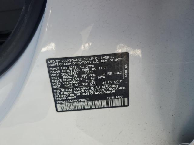 Aukcja sprzedaży 2021 Volkswagen Atlas Sel, vin: 1V2SR2CA5MC578371, numer aukcji: 43546565