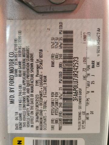 47155625 :رقم المزاد ، 3FA6P0LU7JR242523 vin ، 2018 Ford Fusion مزاد بيع