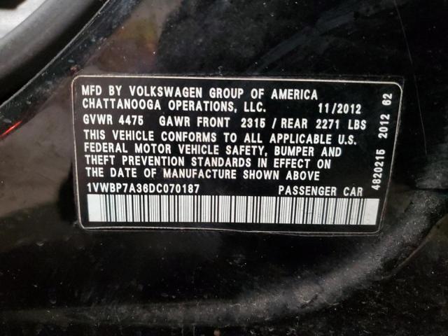 Продаж на аукціоні авто 2013 Volkswagen Passat Se, vin: 1VWBP7A36DC070187, номер лоту: 43787215