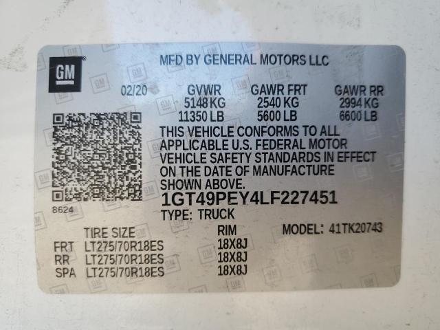 46259765 :رقم المزاد ، 1GT49PEY4LF227451 vin ، 2020 Gmc Sierra مزاد بيع