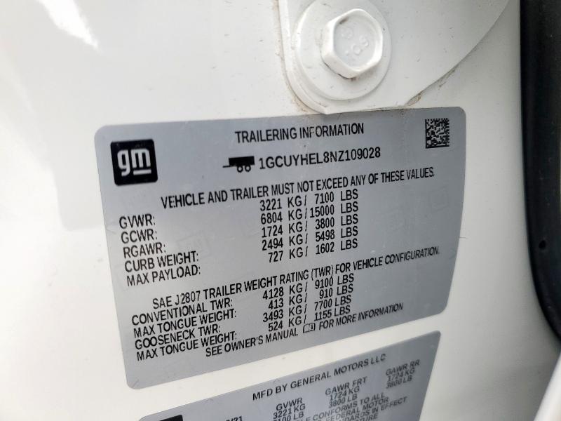 45959175 :رقم المزاد ، 1GCUYHEL8NZ109028 vin ، 2022 Chevrolet Silverado مزاد بيع