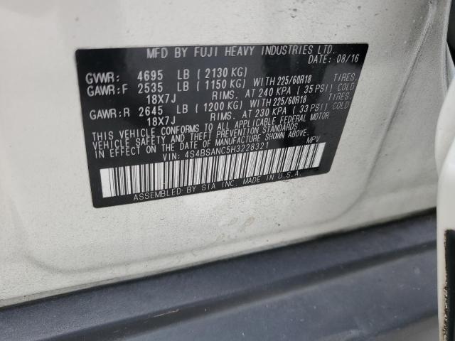 2017 Subaru Outback მანქანა იყიდება აუქციონზე, vin: 4S4BSANC5H3228321, აუქციონის ნომერი: 45708645
