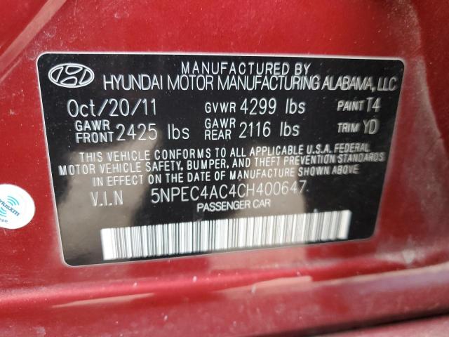 Aukcja sprzedaży 2012 Hyundai Sonata, vin: 5NPEC4AC4CH400647, numer aukcji: 45520035