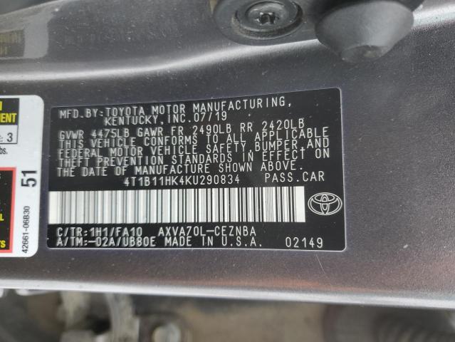 Aukcja sprzedaży 2019 Toyota Camry L, vin: 4T1B11HK4KU290834, numer aukcji: 45012625
